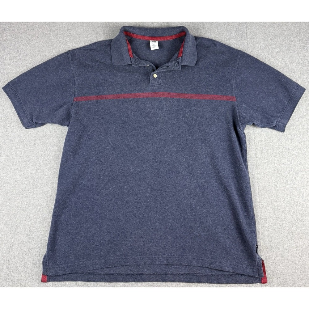 GAP Factory Mens Medium Polo Shirt Navy Blue Red Stripe 100% Cotton Casual